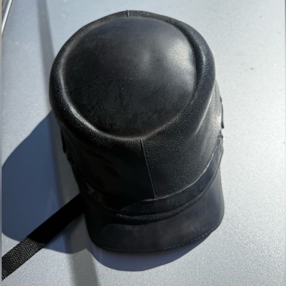 Dad’s Mad Hatter Rabble Rouser Novelty Biker Helmet | Black Leather Look | Med.